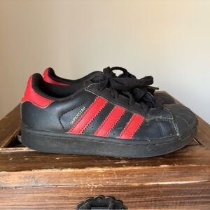 Adidas Kids Superstar Black and Red Sneakers